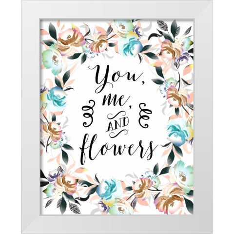 You Me and Flowers White Modern Wood Framed Art Print by Moss, Tara
