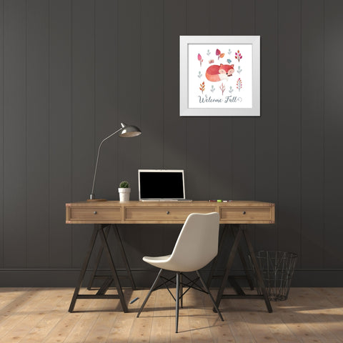 Welcome Fall Fox White Modern Wood Framed Art Print by Moss, Tara