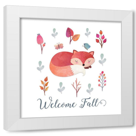 Welcome Fall Fox White Modern Wood Framed Art Print by Moss, Tara