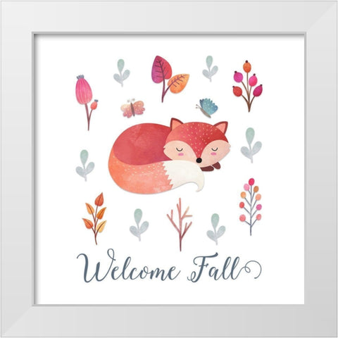 Welcome Fall Fox White Modern Wood Framed Art Print by Moss, Tara
