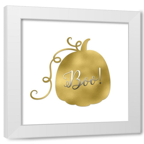 Boo Gold Pumpkin White Modern Wood Framed Art Print by Moss, Tara