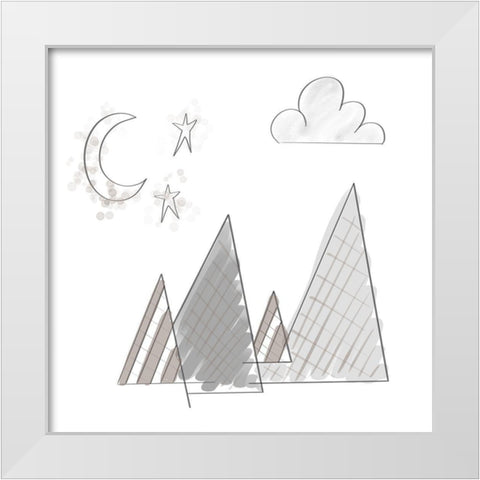 Moon and Mountains White Modern Wood Framed Art Print by Moss, Tara