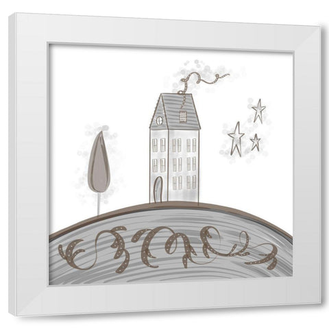 Primitive House on Hill White Modern Wood Framed Art Print by Moss, Tara