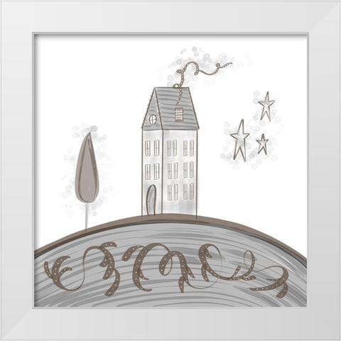 Primitive House on Hill White Modern Wood Framed Art Print by Moss, Tara