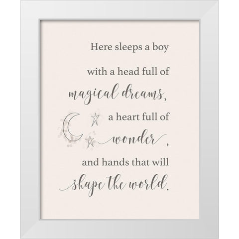 Here Sleeps a Boy White Modern Wood Framed Art Print by Moss, Tara