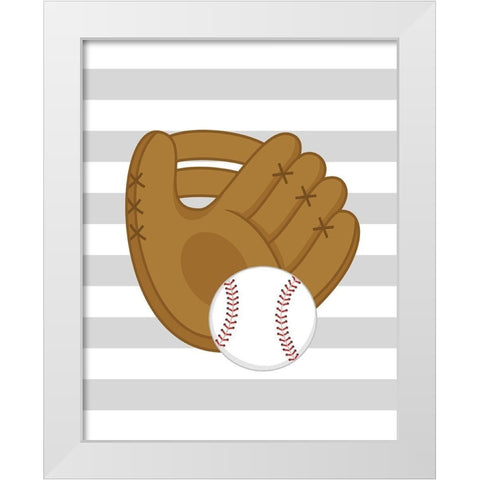 Baseball Glove Stripes White Modern Wood Framed Art Print by Robinson, Tamara