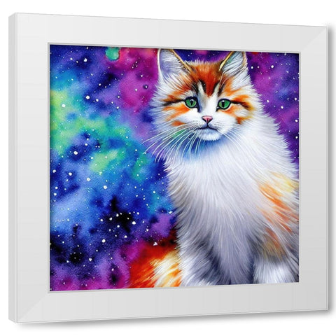Galaxy Cat White Modern Wood Framed Art Print by Dundon, Denise