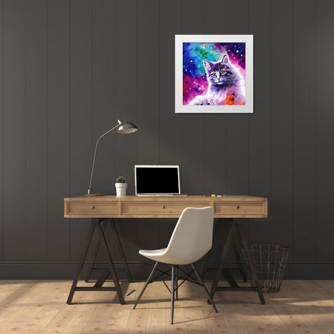 Galaxy Cat III White Modern Wood Framed Art Print by Dundon, Denise