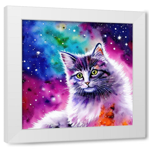 Galaxy Cat III White Modern Wood Framed Art Print by Dundon, Denise