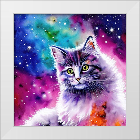 Galaxy Cat III White Modern Wood Framed Art Print by Dundon, Denise