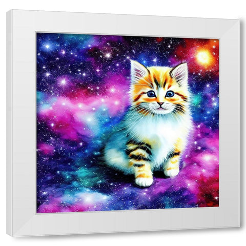Galaxy Kitten White Modern Wood Framed Art Print by Dundon, Denise