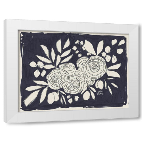 Navy Floral White Modern Wood Framed Art Print by Wieners, Valerie