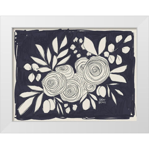 Navy Floral White Modern Wood Framed Art Print by Wieners, Valerie