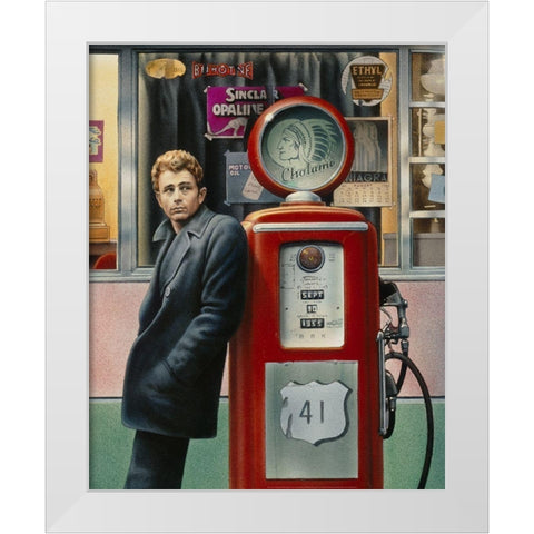 James Dean White Modern Wood Framed Art Print by Yellow Cafe