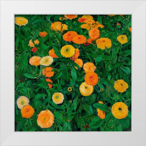Marigolds White Modern Wood Framed Art Print by Moser, Koloman