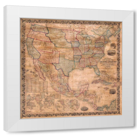 Map of the United States and North America, 1856 White Modern Wood Framed Art Print by Anonymous