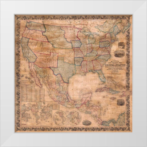 Map of the United States and North America, 1856 White Modern Wood Framed Art Print by Anonymous