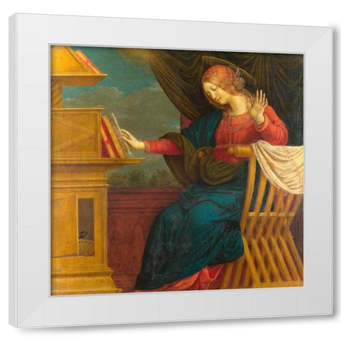 The Annunciation, The Virgin Mary White Modern Wood Framed Art Print by Ferrari, Gaudenzio