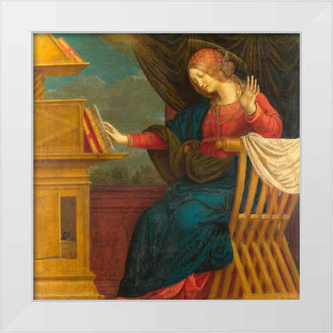 The Annunciation, The Virgin Mary White Modern Wood Framed Art Print by Ferrari, Gaudenzio