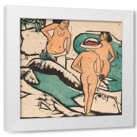 Women Bathing between White Stones White Modern Wood Framed Art Print by Kirchner, Ernst Ludwig