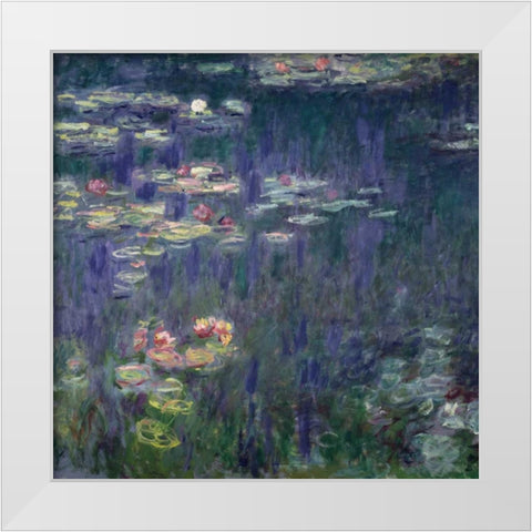 Waterlilies: Green Reflections (detail) White Modern Wood Framed Art Print by Monet, Claude