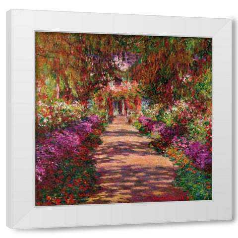 Path in Monets Garden Giverny White Modern Wood Framed Art Print by Monet, Claude