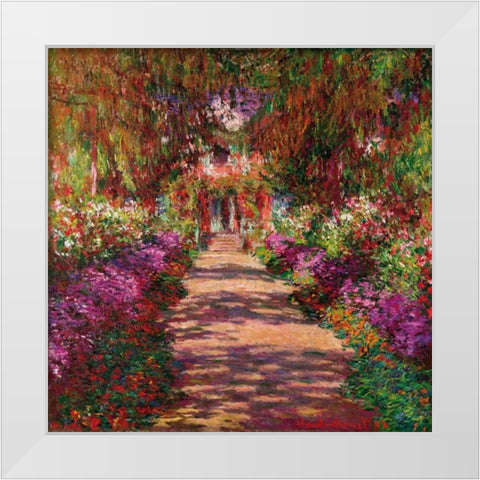 Path in Monets Garden Giverny White Modern Wood Framed Art Print by Monet, Claude