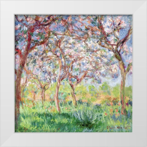 Printemps a Giverny White Modern Wood Framed Art Print by Monet, Claude