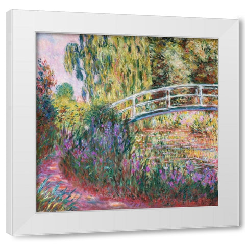The Japanese Bridge Pond with Water Lillies White Modern Wood Framed Art Print by Monet, Claude