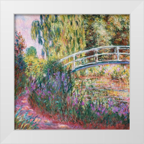 The Japanese Bridge Pond with Water Lillies White Modern Wood Framed Art Print by Monet, Claude