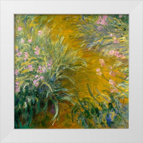 The Path through the Irises White Modern Wood Framed Art Print by Monet, Claude