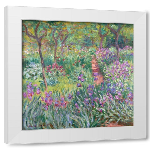 The artists garden at Giverny White Modern Wood Framed Art Print by Monet, Claude
