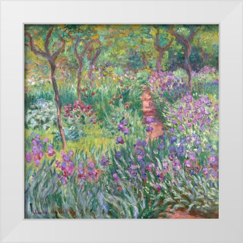 The artists garden at Giverny White Modern Wood Framed Art Print by Monet, Claude
