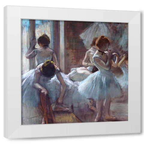 Dancers White Modern Wood Framed Art Print by Degas, Edgar