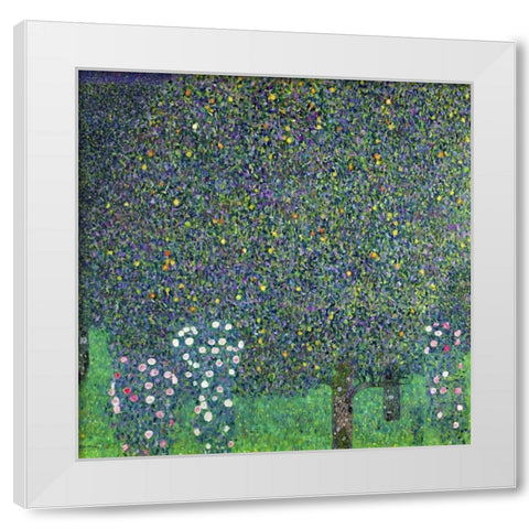 Roses under the Trees White Modern Wood Framed Art Print by Klimt, Gustav