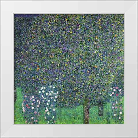 Roses under the Trees White Modern Wood Framed Art Print by Klimt, Gustav