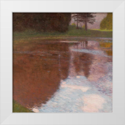 Tranquil pond near Salzburg White Modern Wood Framed Art Print by Klimt, Gustav