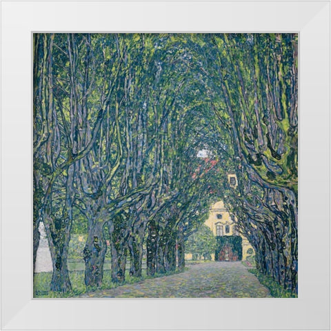 Allee im Park von Schloss Kammer White Modern Wood Framed Art Print by Klimt, Gustav