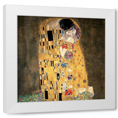 The Kiss (detail) White Modern Wood Framed Art Print by Klimt, Gustav