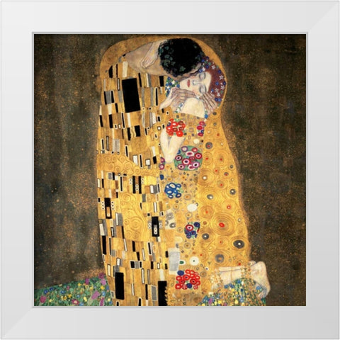 The Kiss (detail) White Modern Wood Framed Art Print by Klimt, Gustav