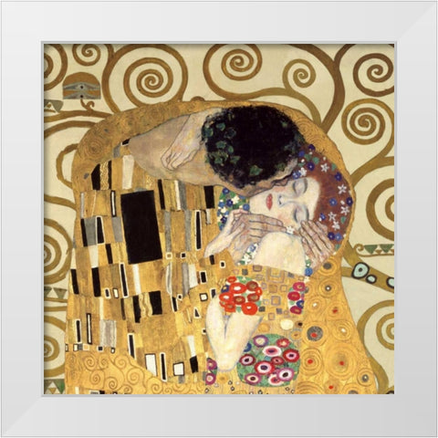 The Kiss White Modern Wood Framed Art Print by Klimt, Gustav