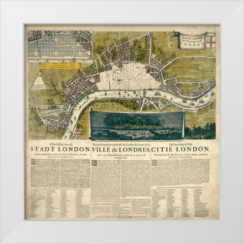 Map of London, 1666 White Modern Wood Framed Art Print by Anonymous