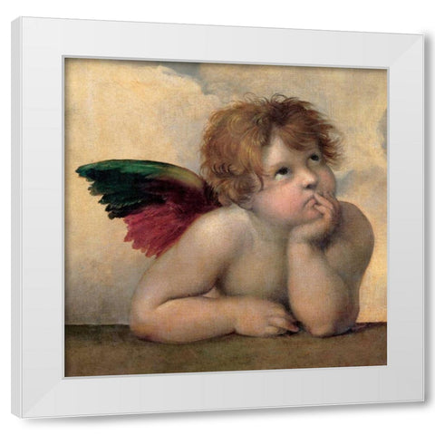 Angelo I - Madonna Sistina White Modern Wood Framed Art Print by Raffaello