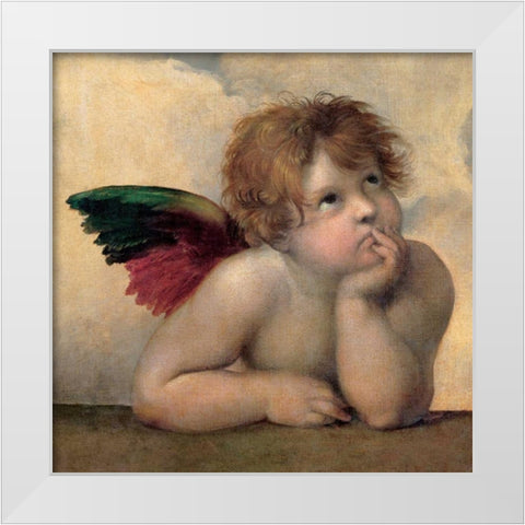 Angelo I - Madonna Sistina White Modern Wood Framed Art Print by Raffaello