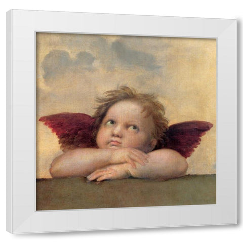 Angelo II - Madonna Sistina White Modern Wood Framed Art Print by Raffaello