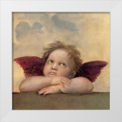 Angelo II - Madonna Sistina White Modern Wood Framed Art Print by Raffaello