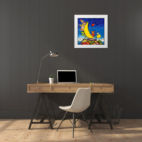 Guarda che luna guarda che amare White Modern Wood Framed Art Print by Wallas