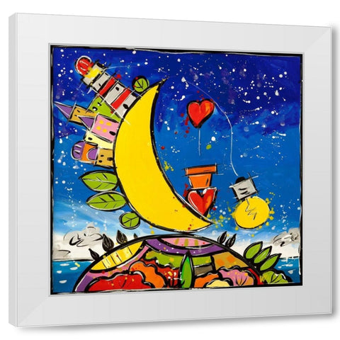 Guarda che luna guarda che amare White Modern Wood Framed Art Print by Wallas
