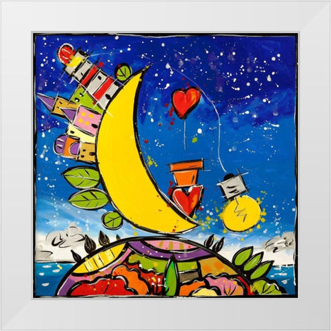 Guarda che luna guarda che amare White Modern Wood Framed Art Print by Wallas