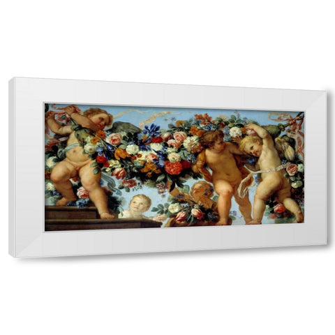Amours et guirlandes de fleurs I White Modern Wood Framed Art Print by Maratta, Carlo